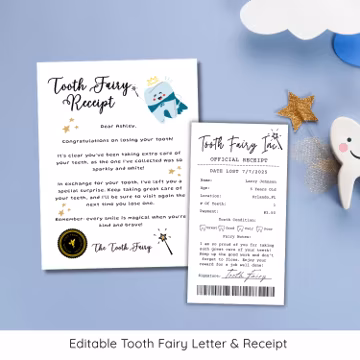 Tooth Fairy Letter & Receipt Canva Editable Template Instant Download Tooth Fairy Note For Boys and Girls First Tooth Fairy Note A4 B5