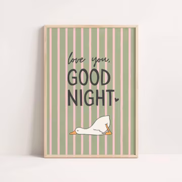 Funny Love You Goodnight Printable Wall Art, Green Pink Stripes Bedroom Print, Above Bed Decor (Digital Download)