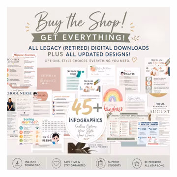 School Nurse Infographics Resources | 45+ Health Office Forms, Teacher Guides (Digital Download)