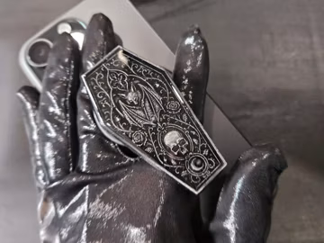 The Midnight Reliquary – Coffin Bat, Vampire Skull, and Crescent Moon Phone MagSafe or Adhesive Grip | Hand-Painted 3D Resin Relief