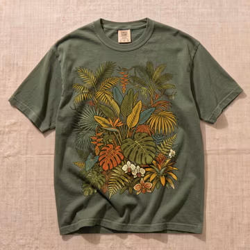 Tropical Jungle Plant Illustration T-shirt | Botanical Leaves Graphic
