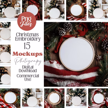 Christmas Embroidery Hoop Mockup: Festive Flat Lay PNG (Etsy Listing)