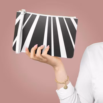 Black White Radiating Stripes Clutch Bag, Minimal Geometric Wristlet Purse