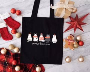 Meowy Christmas Tote Bag, Cat Lover Gift, Funny Tote Bag, Graphic Tote Bag, Cat Person Gift, Christmas Tote Bag, Xmas Party Bag, Cute Totes