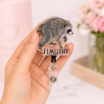 Jimothy Raccoon Badge Reel, Seattle Short Spine Raccoon ID Holder, Team Jimothy Nurse Badge Reel, Animal Humor Badge Reel