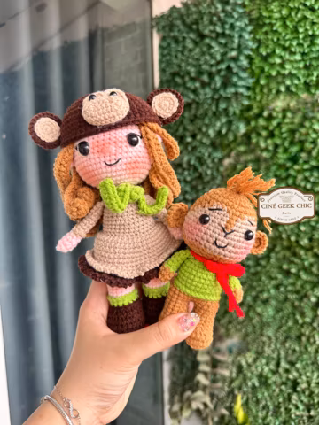 Girl and Her Monkey Friend Crochet Set | Handmade Amigurumi Duo | Kawaii Animal Plush Gift | Matching Doll and Pet Toy
