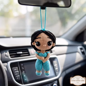 Handmade Jasmine Princess Crochet Car Hanging, Teal Outfit Charm
