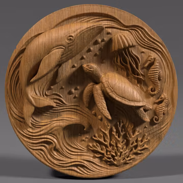 Ocean Life 3D Relief STL File: CNC Laser Engraving, 3D Print (Digital Download)