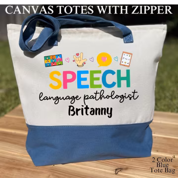 Speech Therapy Totebag, Speech Pathologist Totebag, Slp Totebag, AAC Speechie SLPA Tote, Speech Therapist Gift, SLP Custom Name Bag