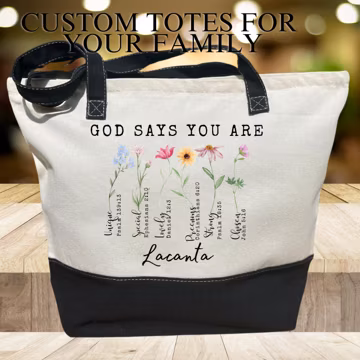God Says You Are Unique Special Lovely Name Christian Cotton Canvas Tote Bag with Zipper, Custom Religious Gifts Church Tote, Christian Gift