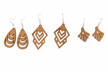 Laser Cut Wooden Earrings Set: Boho Teardrop, Geometric & Fan Shapes