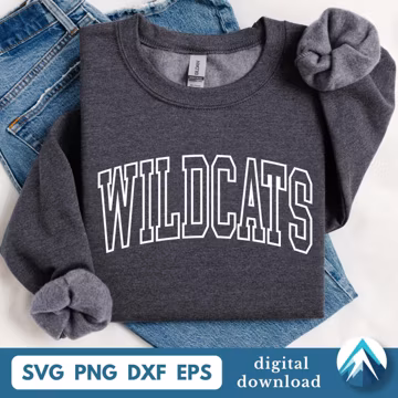 Wildcats with Outlined and Curved College Letters Digital Download, Svg Png Dxf Eps Files, Transparent Clipart, Arched Varsity Lettering