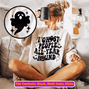 I Ghost People All Year Round Svg, October Svg, Halloween Svg, Funny Svg, Adult Humor, Sarcastic Svg, Halloween Shirt Svg, Wavy Stacked Svg