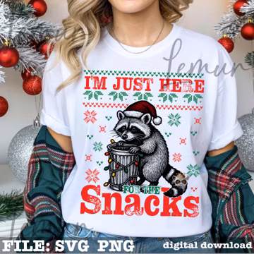 Christmas Raccoon Sweater SVG PNG Design, Funny Snack Lover Svg, Christmas Humor Svg, Cute Holiday Animal Svg, Christmas Snacks Svg