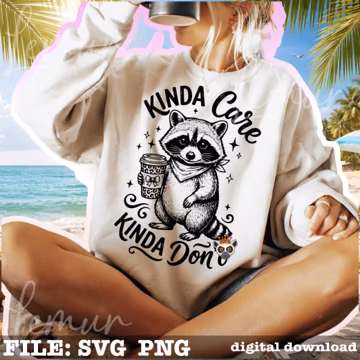 Funny Raccoon SVG PNG File, Kinda Care Kinda Don’t Shirt Design Svg, Coffee Lover Gift, Coffee Lover Shirt Design, Caffeine Svg
