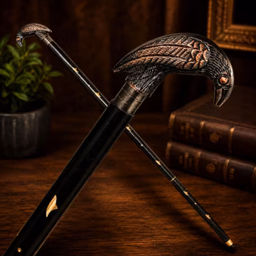 Raven Handle Walking Cane, Gothic Mobility Stick, Decorative Support Staff, Vintage Style Accessory