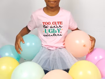 Too Cute To Wear Ugly Sweater T-shirt, Xmas Kid Tee, Christmas Kid T-shirt, Santa Shirt, Funny Kid T-shirt, Cozy Winter Shirt, Holiday Tee