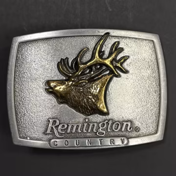 Remington Bugling Elk Belt Buckle Mens Silver Gold Sid Bell 1986 Vintage USA