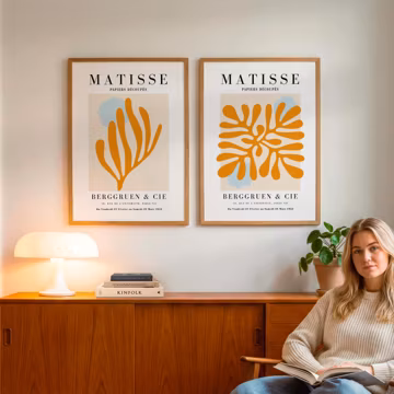 Set of 2 Orange Henri Matisse Prints: Framed Papiers Decoupes Wall Decor