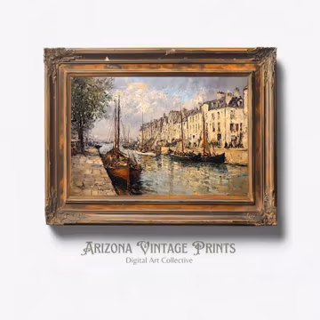 PRINTABLE - Vintage French Sailboats | Impressionist Oil Painting | Antique Nautical Print | Digital Download - NP043