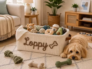 Personalized Dog Toy Basket with Name,Pet Storage Bin for Toys Treats & Accessories,Custom Pet Storage Organizer Bin