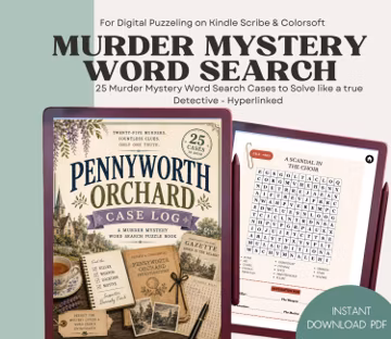 Murder Mystery Word Search Puzzle for Kindle Scribe Colorsoft Cozy Puzzle Kindle Scribe Colorsoft 2026 template Mystery Puzzle Kindle Scribe