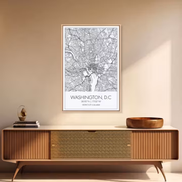 Washington DC Street Map Art Print: Minimalist City Canvas