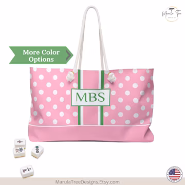Personalized Mahjong Bag, Pink Mahjongg Travel Bag, Monogrammed Mahj Tote, Mah Jong Mat Caryall, Mahjong Tile Storage, Mahj Game Bag