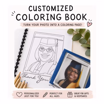 Custom Photo Coloring Book – Personalized Hand-Drawn Outline Pages, Family Keepsake Gift