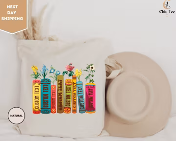 Custom Books, Name Library, Favorite Books, Custom Bookshelf Tote, Book Lover Tote Bag, Bookish Gift, Library Bag, Reader Gift, Library Book