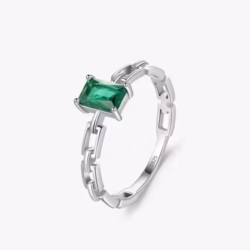 Baguette Lab-created 14k Solid gold Emerald ring - Inspired Classic vintage Engagement jewelry.
