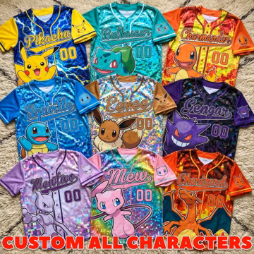 Poke Monsters Baseball Jersey, Personalized Poke Game Birthday Shirt, Custom Name Jersey Gift, Poke Monsters Baseball