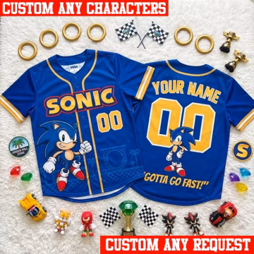 Personalized Sonic the Hedgehog Baseball Jersey, Custom Name Number Shirt, Sega Sonic Baseball Jersey, Gift for Kids, Gamer Birthday