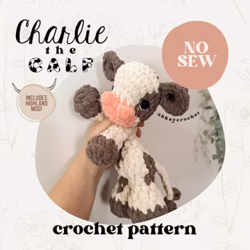 Charlie the Calf Crochet Pattern | No Sew Low Sew Crochet Amigurumi Pattern | Baby Cow Calf Highland Crochet Pattern | Cute Crochet Pattern