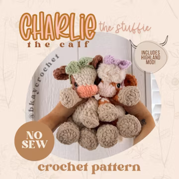 Charlie the Calf STUFFIE with Highland Mod Crochet Pattern | No Sew Low Sew Crochet Amigurumi Pattern | Cute Crochet Pattern | Crochet Cow