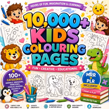 10,000+ Coloring Pages Bundle | Printable Coloring Pages for Kids & Adults | PLR MRR | Commercial Use | Instant Download
