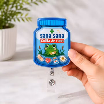 Sana Sana Colita de Rana Shaker Badge Reel, Funny Frog Nurse Badge Holder, Spanish Nurse Gift, Latina Healthcare Gift, Spanish Healthcare
