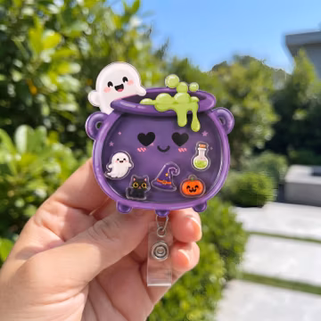 Halloween Witch Cauldron Shaker Badge Reel, Spooky Nurse ID Holder, Witchy Medical Badge Holder, Fall Badge Reel, Cauldron Shaker Keychain
