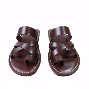Handmade Brown Leather Cross Strap Sandals - Summer Walking Shoes