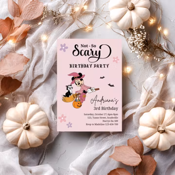 Minnie Mouse Halloween Birthday Invitation, Spooktacular Party (Editable Template)