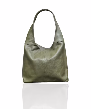 Italian Leather Olive Green Hobo Bag: Slouchy Shoulder Tote