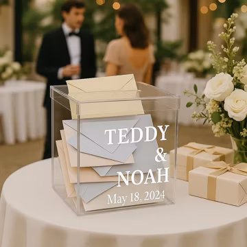 Personalized Handmade 10" Deluxe Acrylic Wedding/Bar Mitzvah/Party Gift Card Box with Lid - Holds 150 Envelopes - Lucite Money/Gift Box