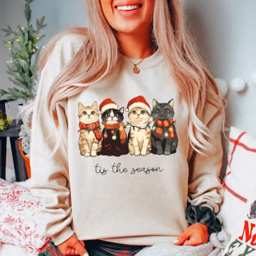 Meowy Christmas Png, Tis the Season Png, Christmas Cat Png, Funny Christmas Png, Cat Mom Png, Cat Lover Png, Cat Santa Png, Christmas Lights
