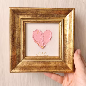 Heart Oil Painting Pink with Gold Accent Mini Textured Wall Art Romantic Gift