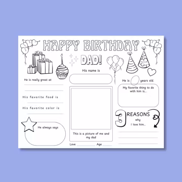 Happy Birthday Dad Coloring Page. Printable All About Dad Fill In Template, happy birthday papa. coloring printable happy birthday dad