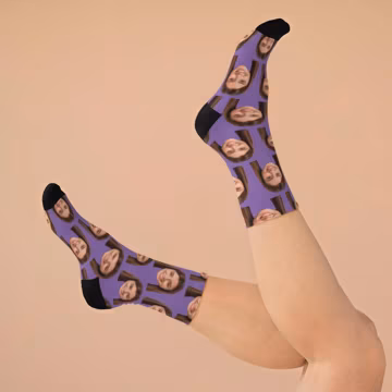 Custom Face Socks | Pets Animal Person Face Recycled Poly Socks Funny Silly Gag Gift Cute Adorable Family Partner Friend Birthday Christmas