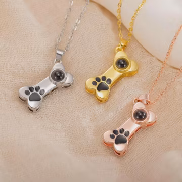 Custom Dog Bone Projection Necklace with Photo & Name, Paw Print Projection Jewelry, Pet Memorial Gift for Dog Lovers and Parents