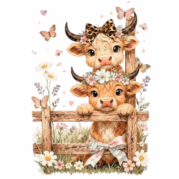 Spring Floral Highland Cows PNG | Cow Sublimation Design | Digital Download