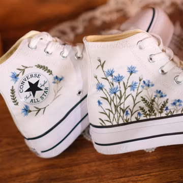 Embroidered Floral Converse: Custom Wedding Platform Shoes