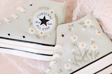 Sage Green Embroidered Converse Shoes, 3D Floral Bouquet, Wedding Shoes